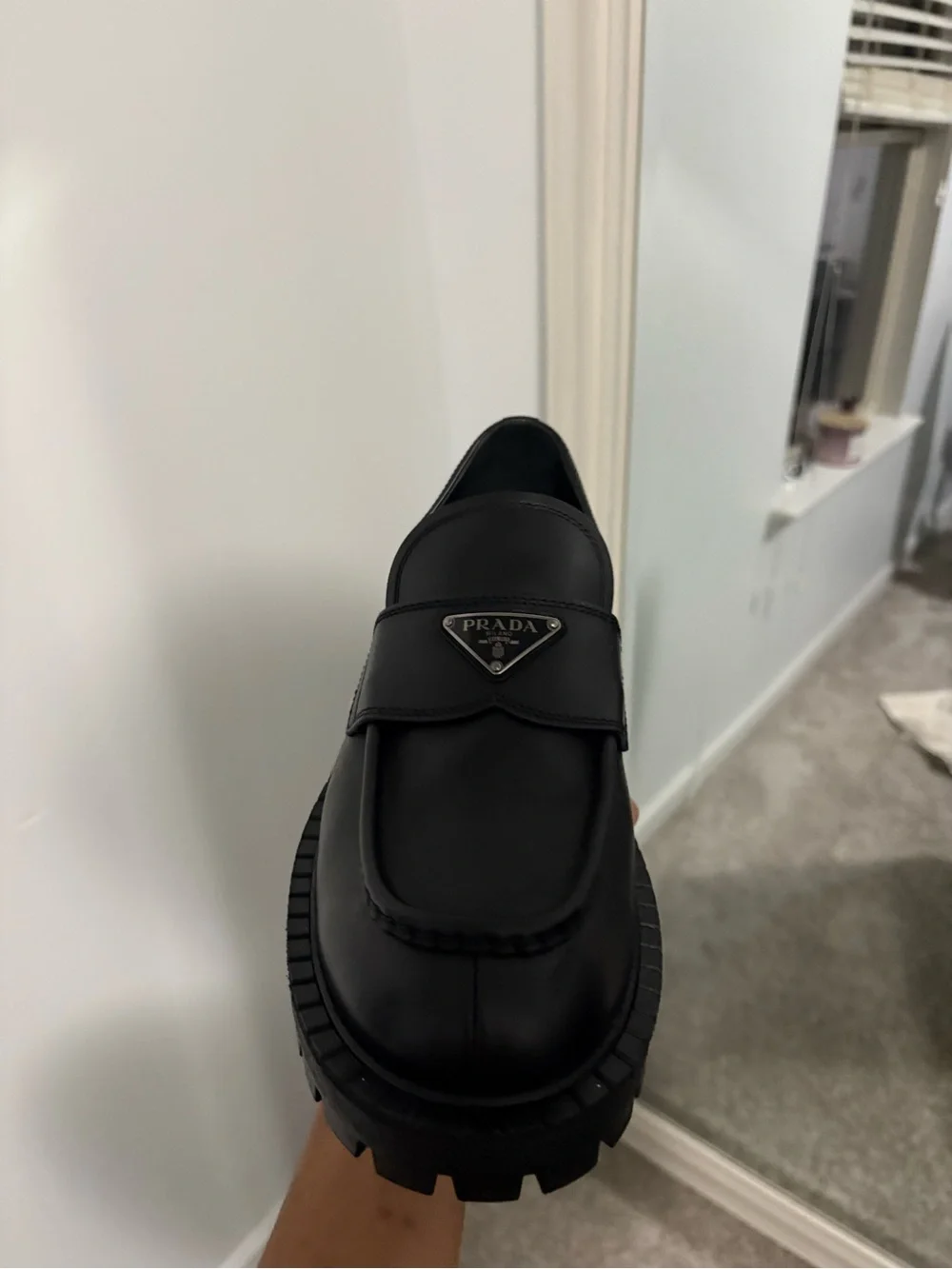Prada Black Leather Lug-Sole Slip-On Loafers